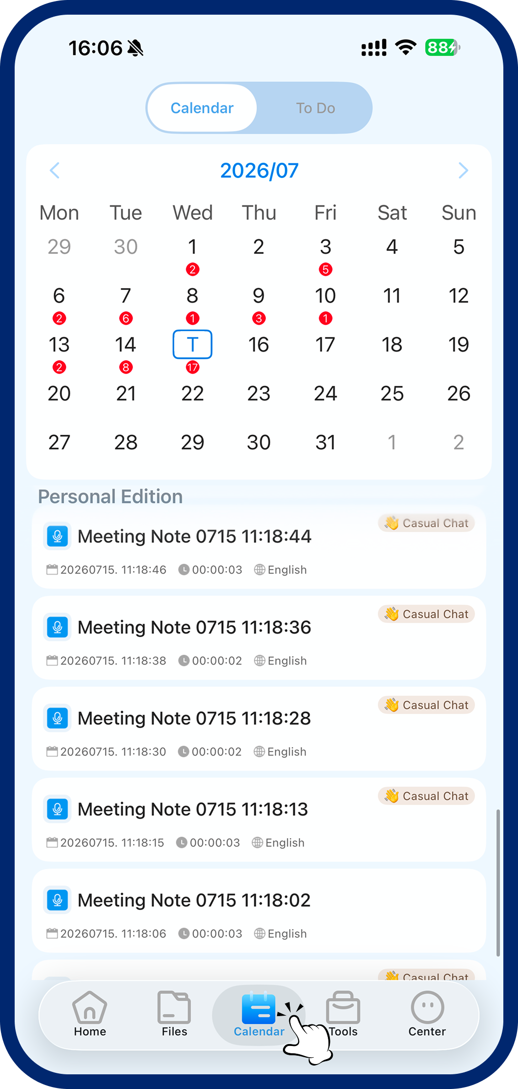 Meeting Minutes Calendar View